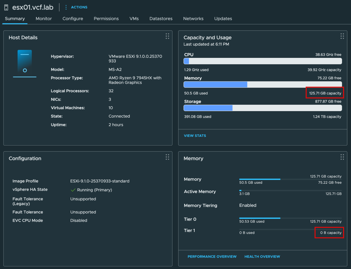 Screenshot of VCF 9.1 - Are You Using the Correct ESXCLI Command to Enable NVMe Tiering?