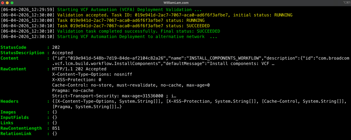 Screenshot of VCF 9.1 - Deploying VCF Automation (VCFA) to non-Management Network