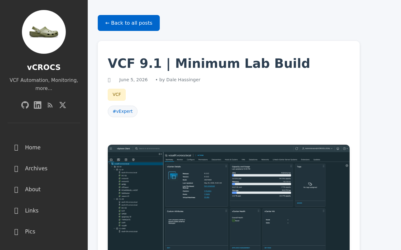 Screenshot of VCF 9.1 | Minimum Lab Build - vCROCS