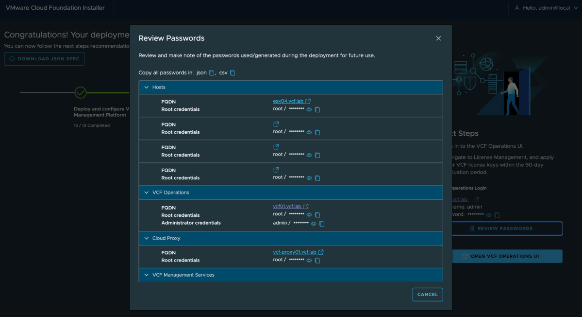 Screenshot of VCF 9.1 - Quick Tip: Forgot to Retrieve Auto-Generated Passwords from VCF Installer?