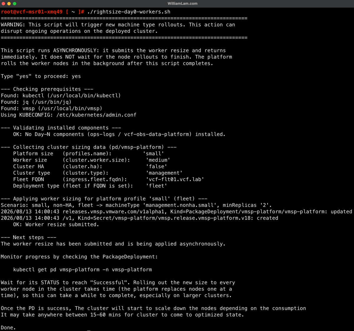 Screenshot of VCF 9.1.1: Adopting the Reduced VCF Management Services (VCFMS) Footprint After an Upgrade