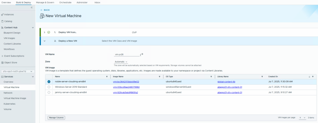Screenshot of VCF Automation 9 – Provisioning a VM through Kubernetes CLI » vrealize.it - TechBlog VMware SDDC