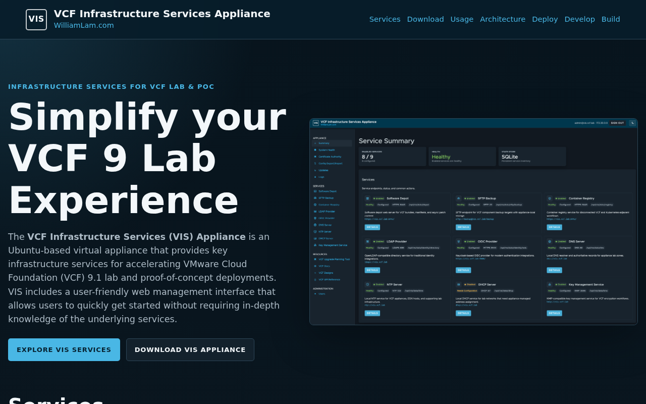 Screenshot of VCF Infrastructure Services Appliance