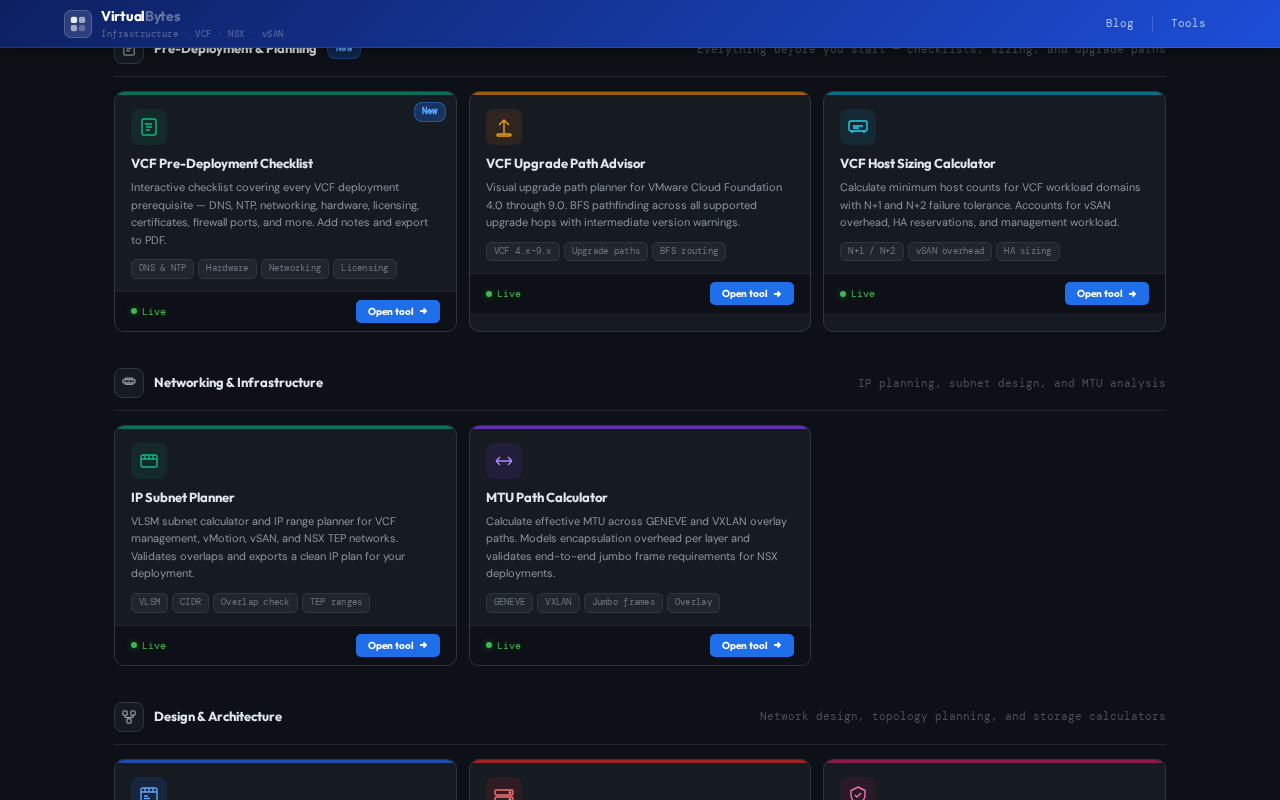 Screenshot of VirtualBytes — Infrastructure Tooling