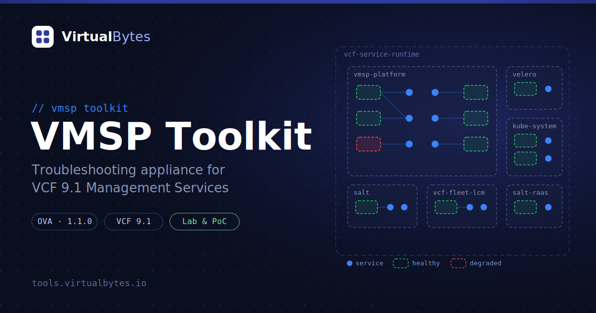 Screenshot of VMSP Toolkit – Troubleshooting Appliance for VCF 9.1’s Management Services