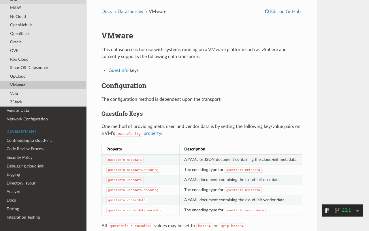 Screenshot of VMware — cloud-init 22.1 documentation