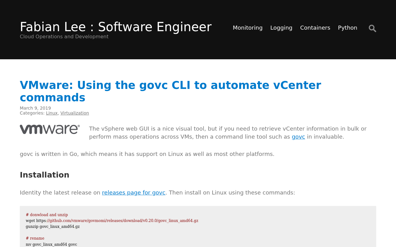 Screenshot of VMware: Using the govc CLI to automate vCenter commands | Fabian Lee : Software Engineer