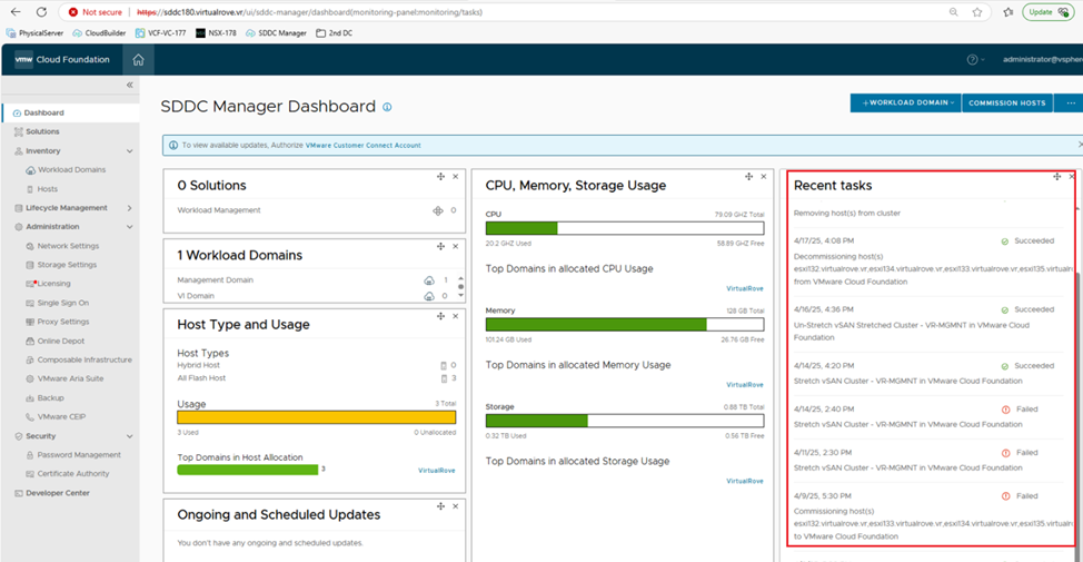 Screenshot of VMware VCF – Delete failed tasks from SDDC Manager