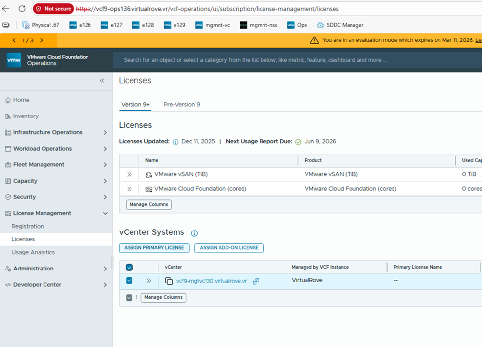 Screenshot of VMware vCloud Foundation 9 – Licensing Part 2