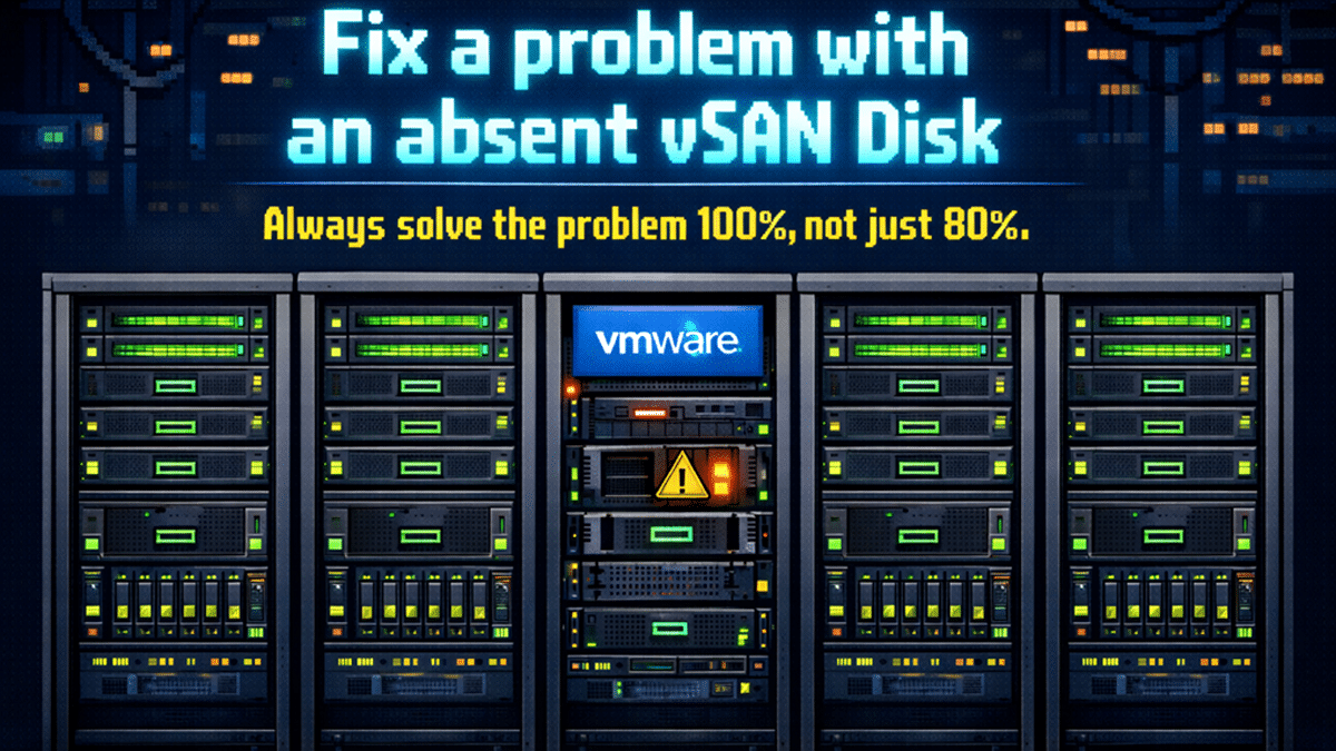 Screenshot of vSAN - Fix a problem with an absent disk - driftars Blog
