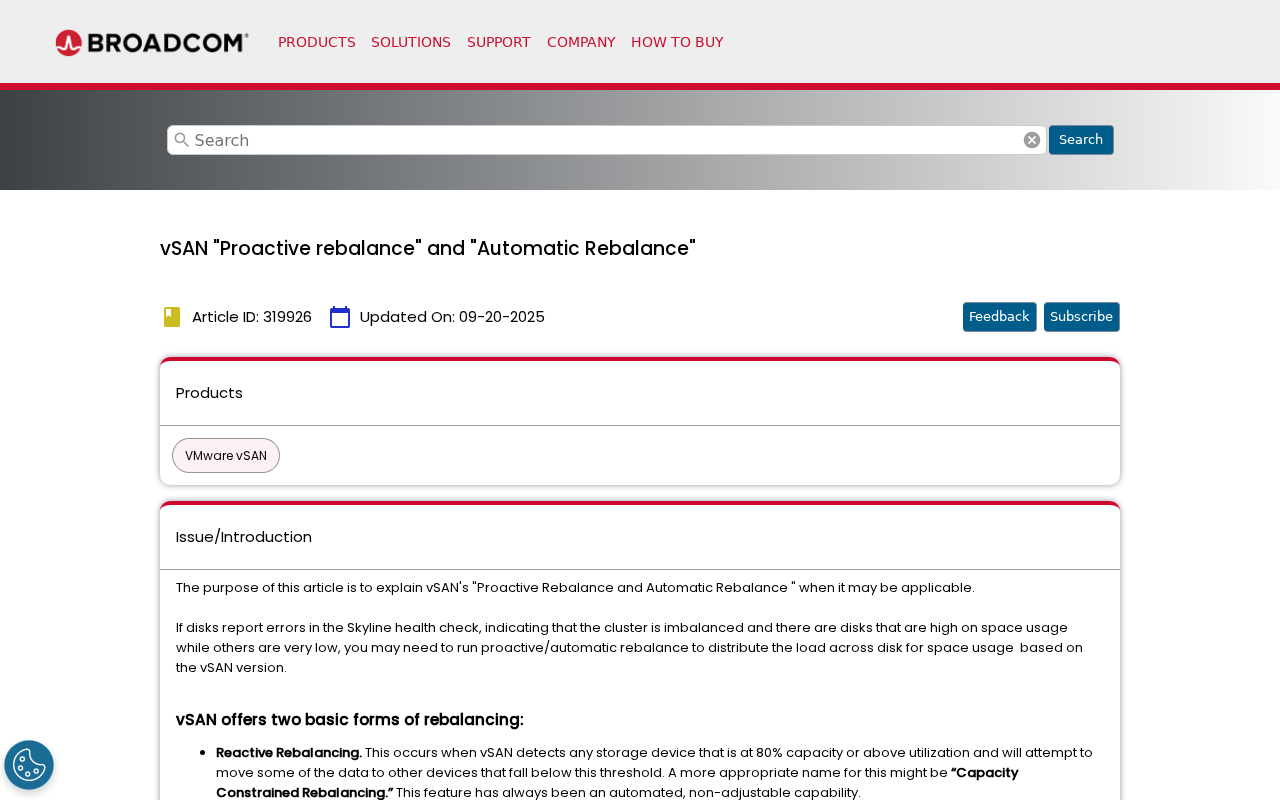 Screenshot of vSAN "Proactive rebalance" and "Automatic Rebalance"