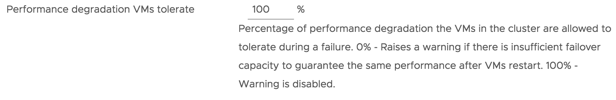 Screenshot of vSphere HA setting Performance degradation VMs tolerate - Yellow Bricks
