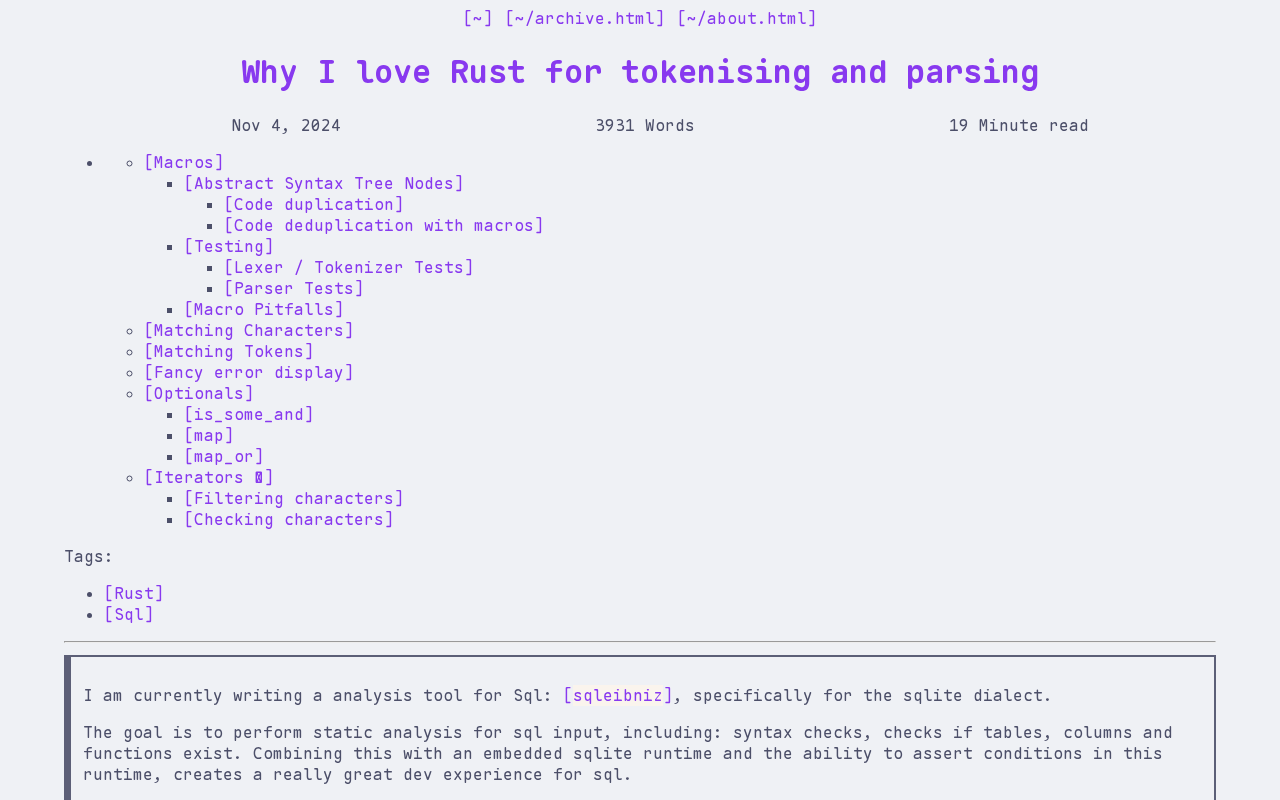 Screenshot of Why I love Rust for tokenising and parsing