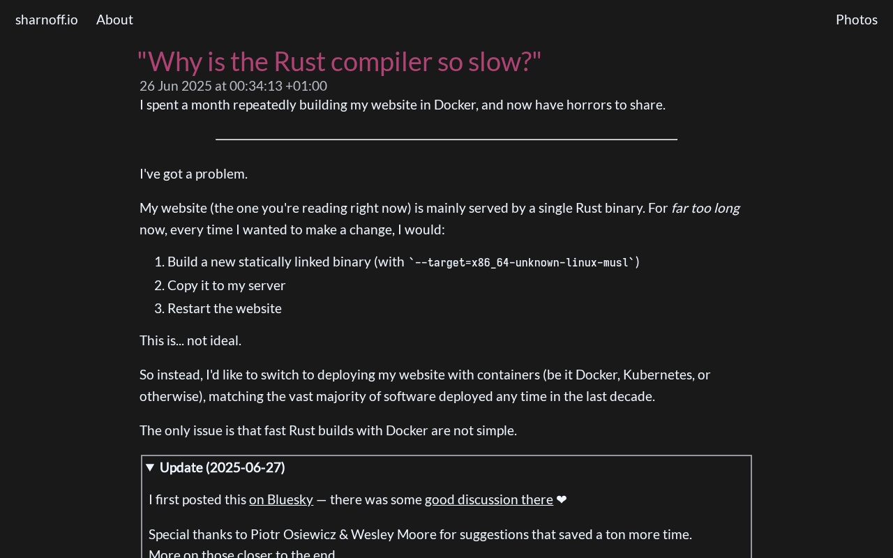 Screenshot of "Why is the Rust compiler so slow?"
