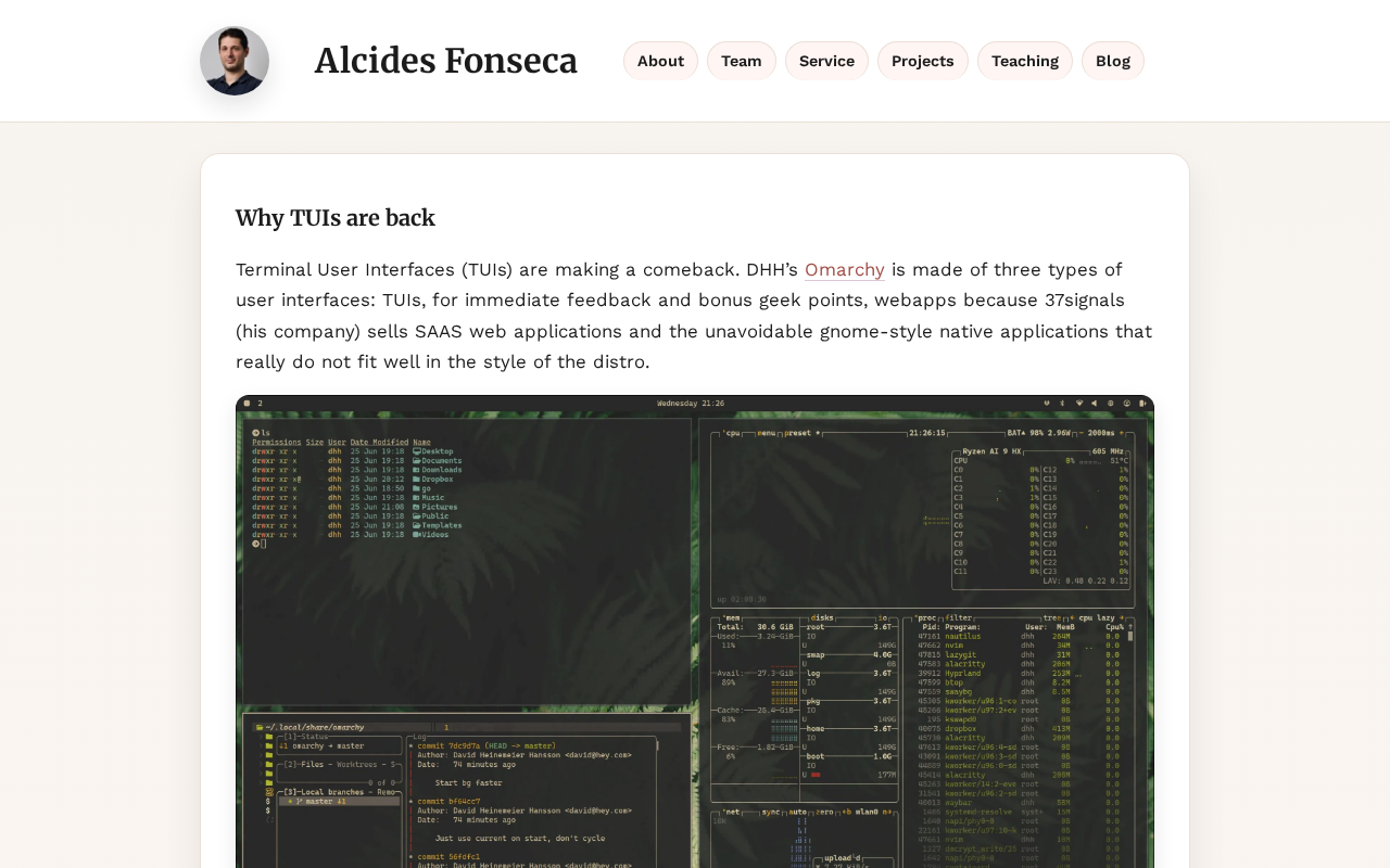 Screenshot of Why TUIs are back by Alcides Fonseca