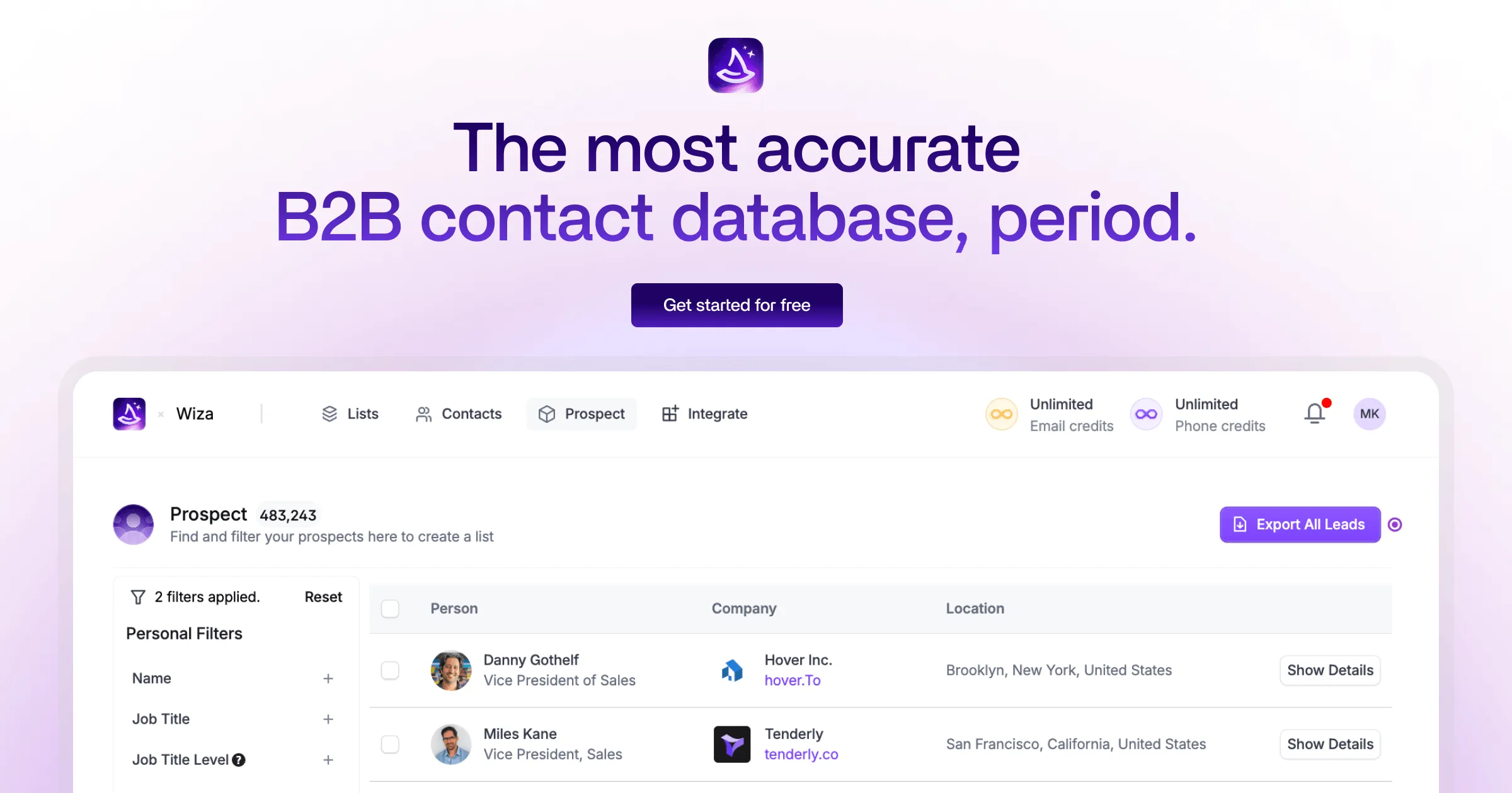 Screenshot of Wiza | The Most Accurate B2B Prospecting Tool