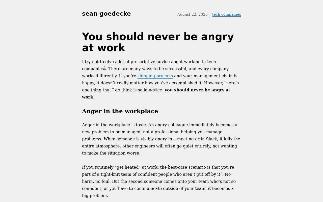 Screenshot of You should never be angry at work