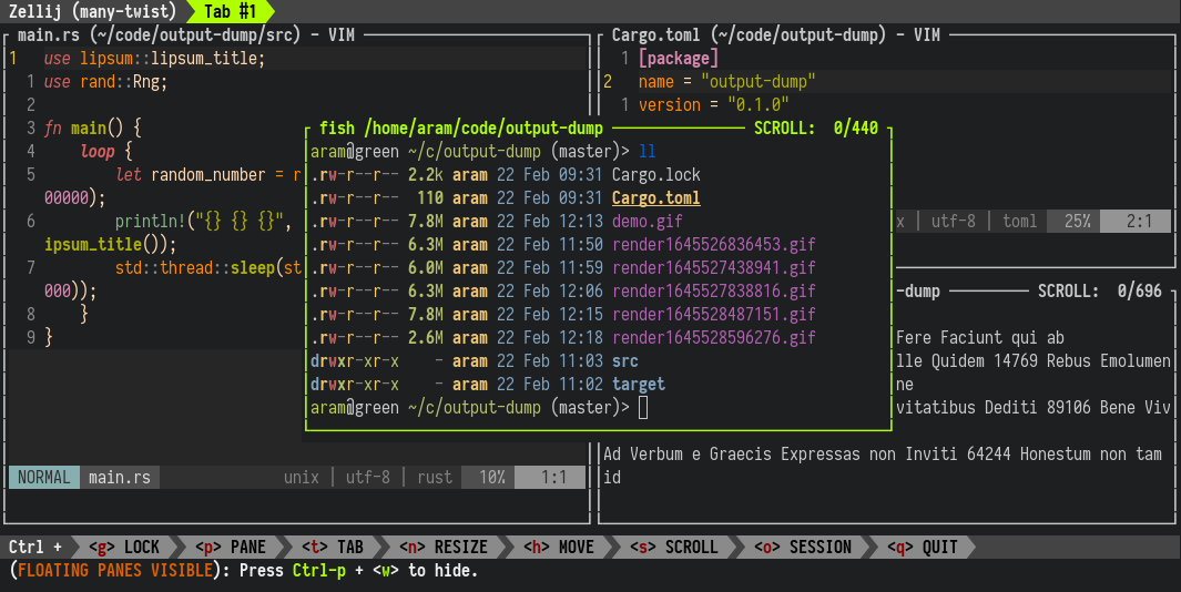 Screenshot of Zellij